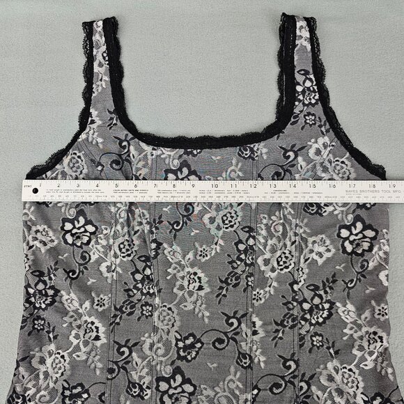 WHBM Tank Top XL Black Lace Silver Gray Floral Dressy Holiday Whimsigoth Grunge - Picture 9 of 11